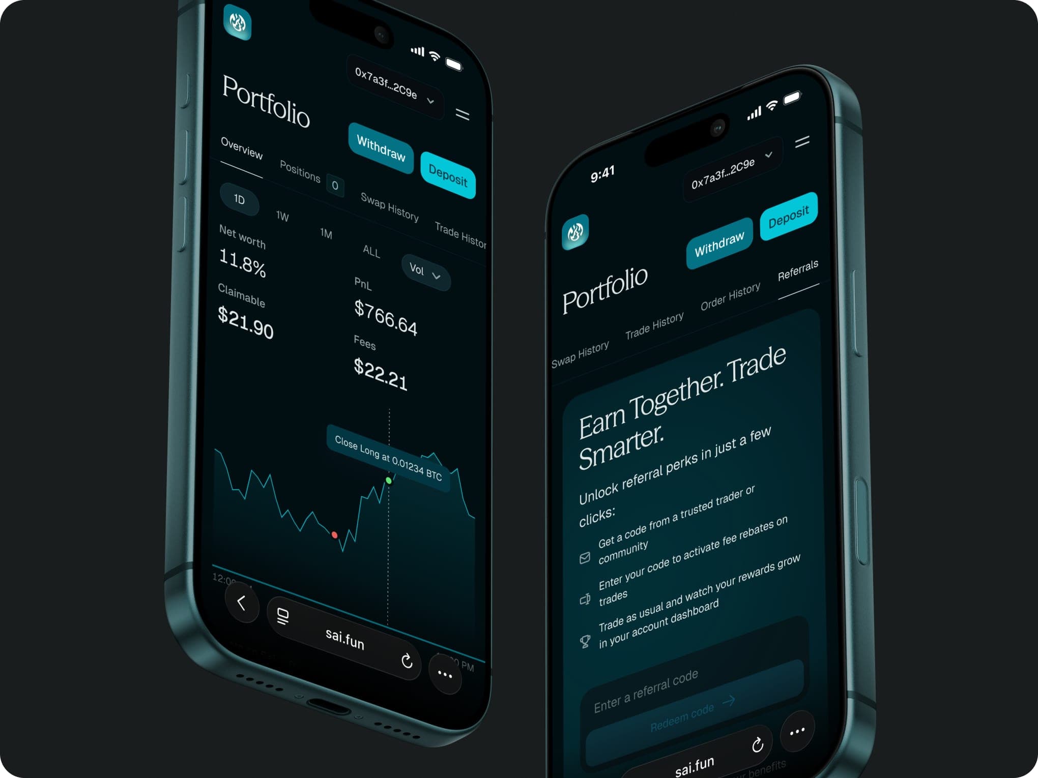 Two phones with the Sai portfolio and the referral program